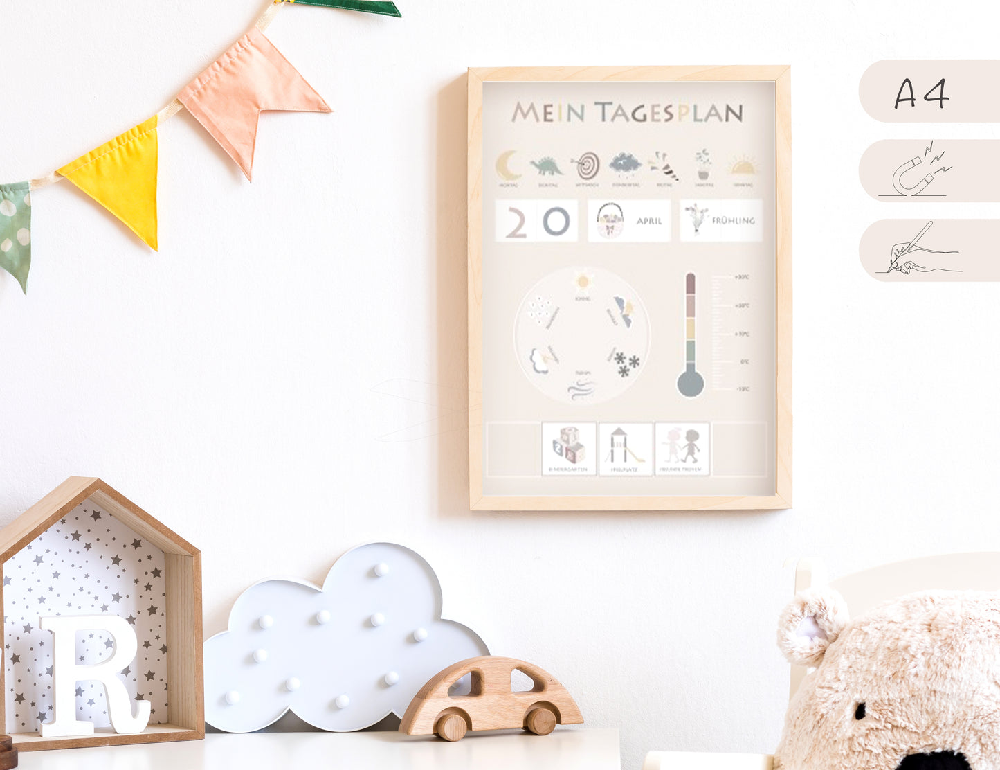 Tagesplan A4, magnethaftend und beschreibbar