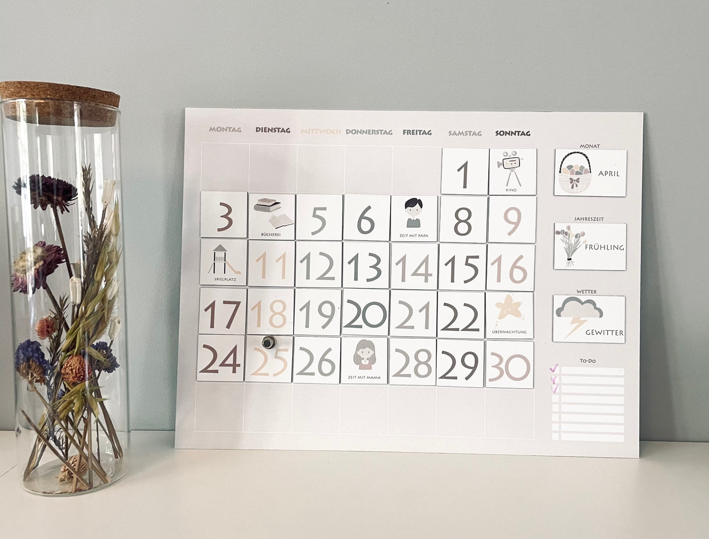 Monatsplan Kalender A3 inkl Magnete, magnethaftend und beschreibbar